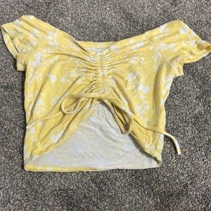 Super cute yellow floral off the shoulder crop top from pacsun